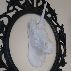 White Unicorn Wall Sculpture with Black Frame